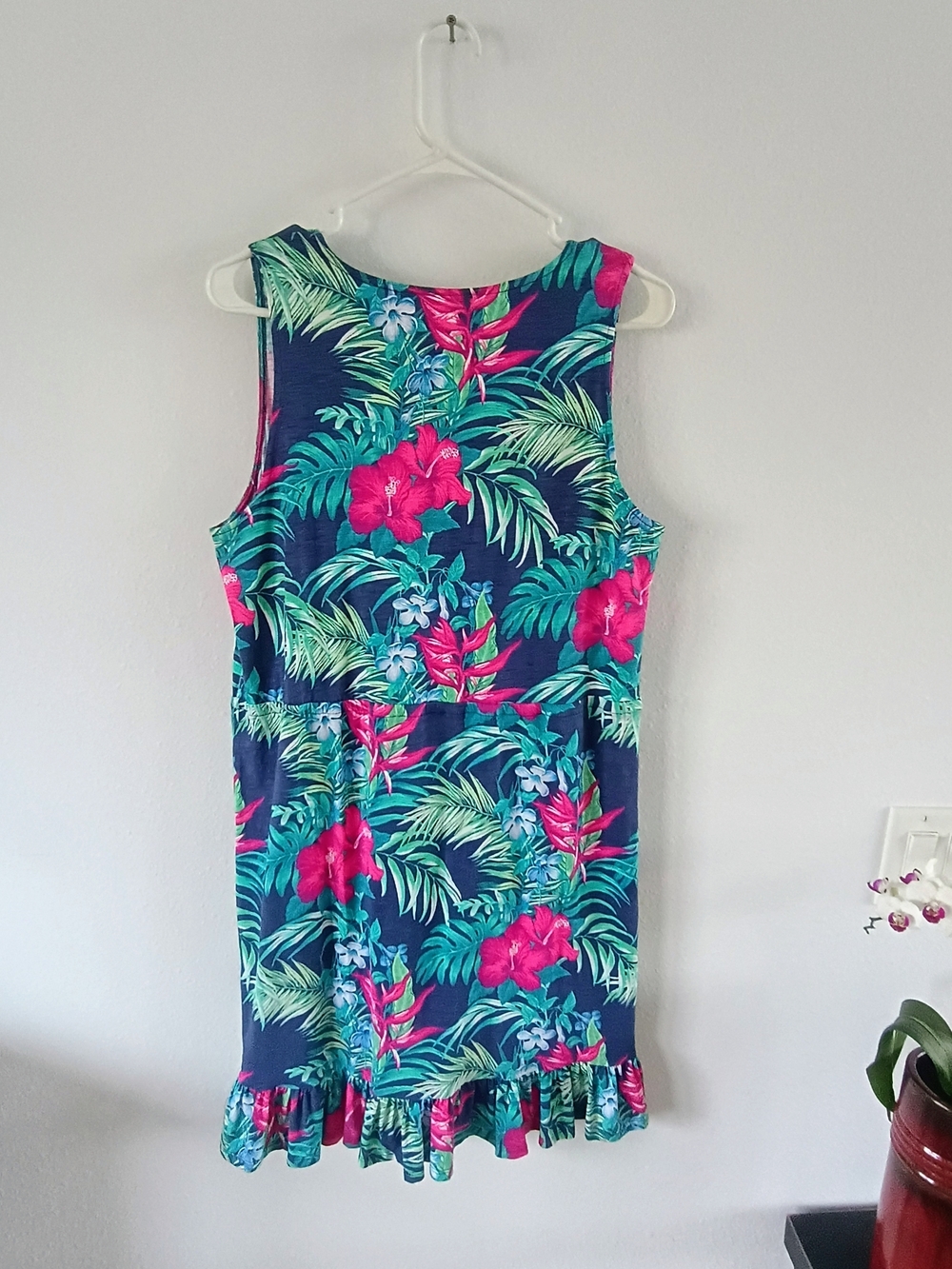 Tommy Bahama Tropical Hibiscus Palm Print Tassel Waist Resort Dress L Cruise 🌺 - Picture 6 of 9